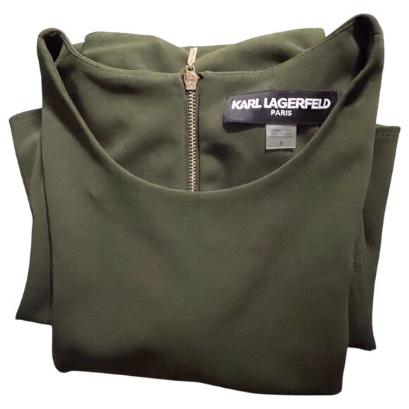 NWT Karl Lagerfeld Paris Short Puff-Sleeve Scuba Crepe Dress Size 8 Olive Green - Picture 16 of 16